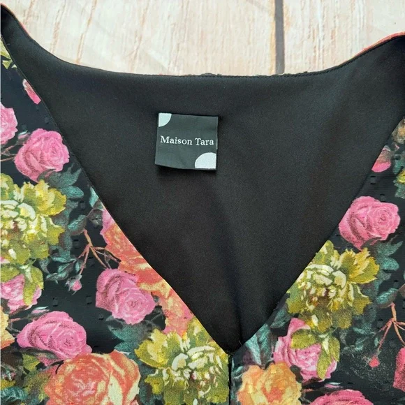 Maison Tara Quarter Sleeve Maxi Floral Dress Size 16 Flowy Party fall office - Picture 3 of 6